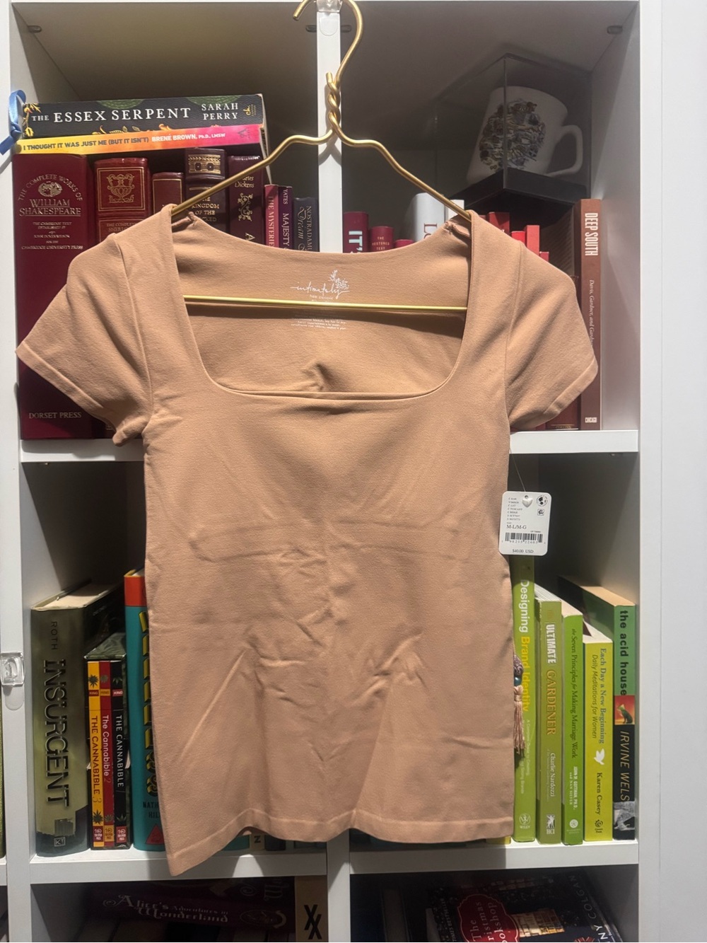 Free People Square Neck Short Sleeve Top in Beige